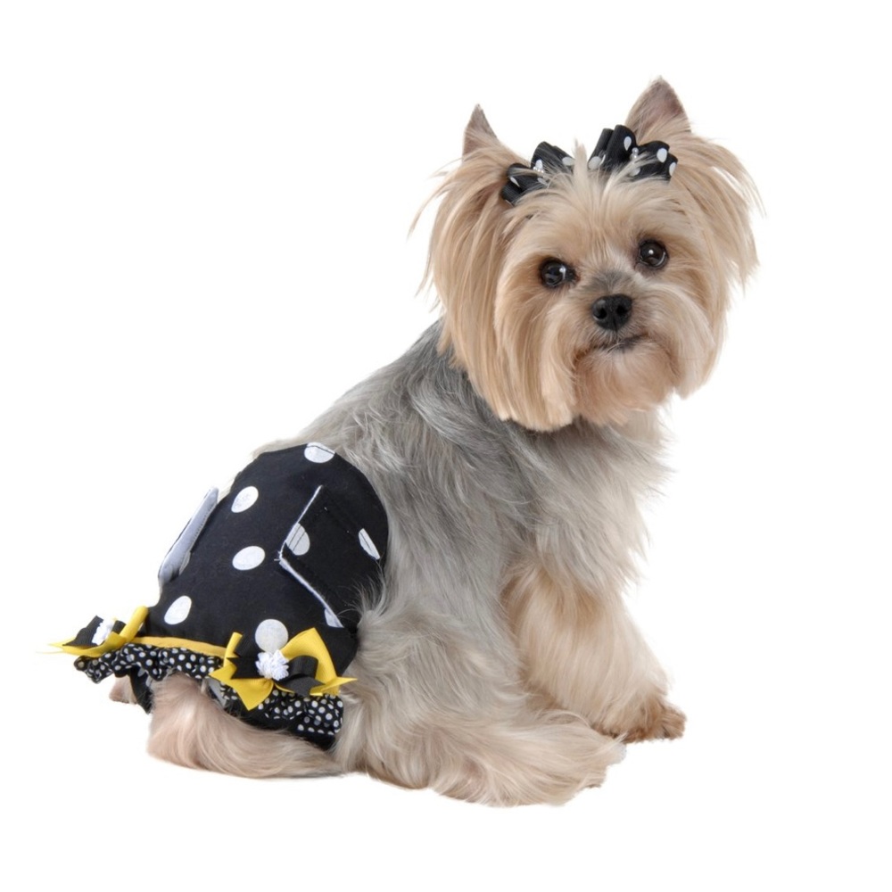 Female dog diaper with polka dots and bows